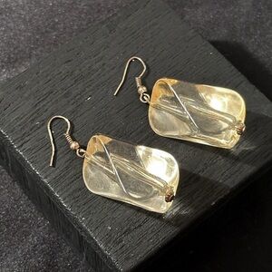 Vintage Clear Quartz Rectangle Beaded Beads Dangling Drop Earrings